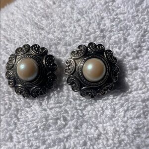 Vintage Style Clip-On Earrings with Pearl Accent